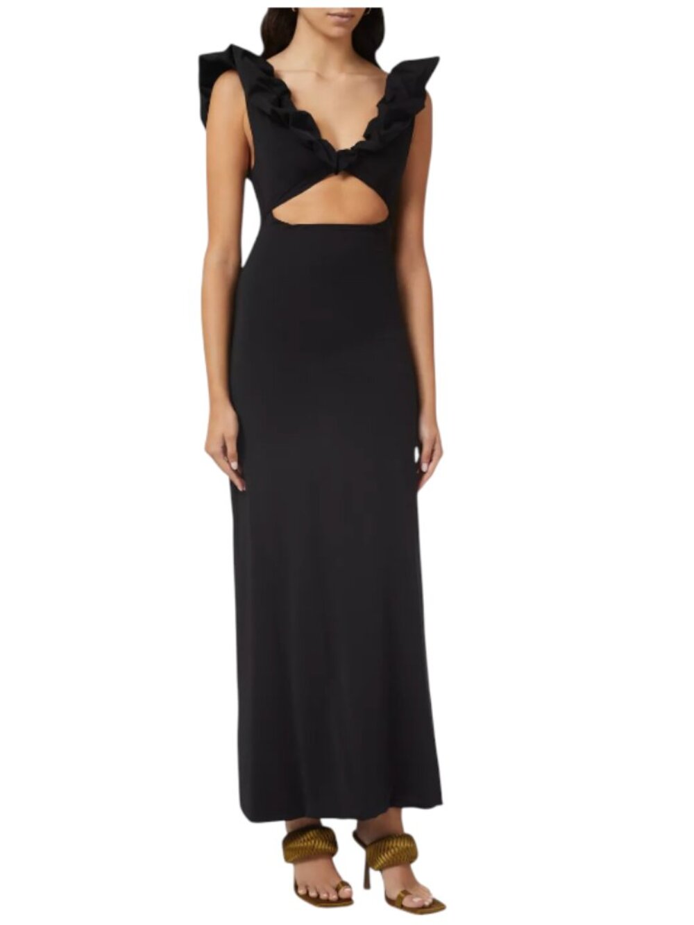 Maygel Coronel Indica Maxi Dress Cover Up Womens OS Black Ruffle V-Neckline